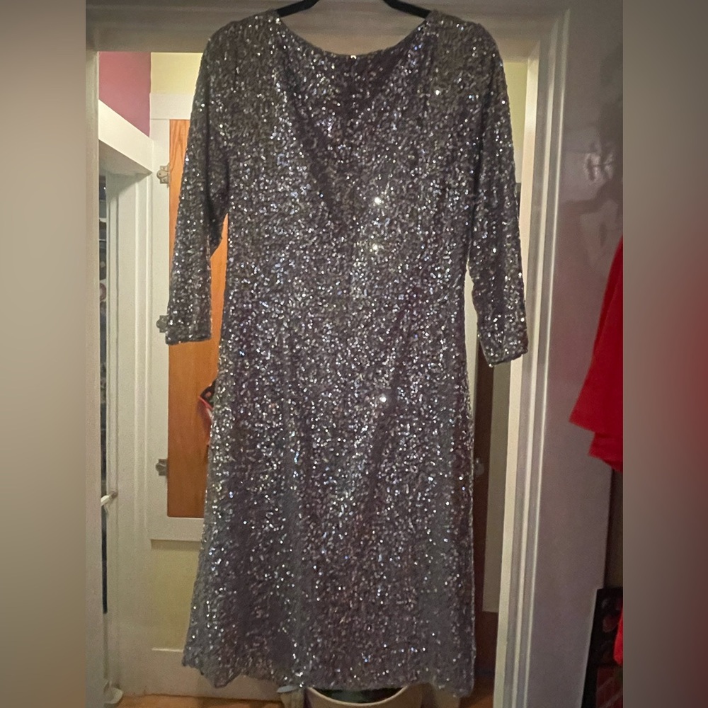 Jessica Howard Glittering Silver Long Sleeve Dress